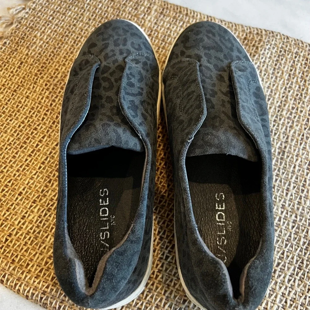 J/Slides NYC Women's Leopard Print Suede‎ Leather Slip On Sneakers 7.5